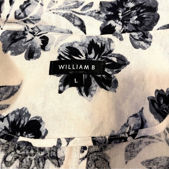 WILLIAM B Floral Blue & White Linen Rayon Blend Jacket Blazer 22” Pit to Pit L - Picture 4 of 9